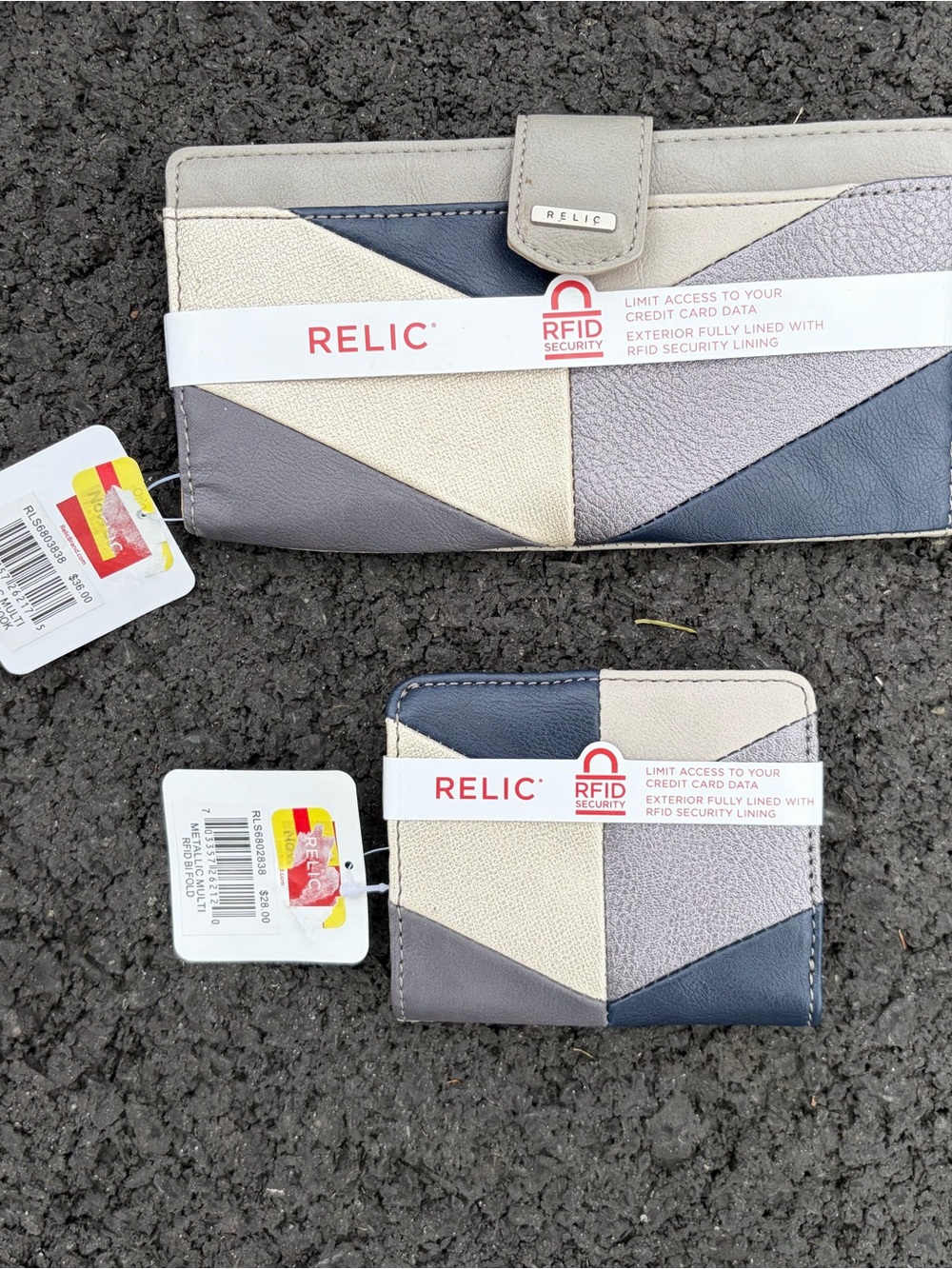 Relic Tri-Color RFID Wallet + Card Case Set - Neutral Patchwork